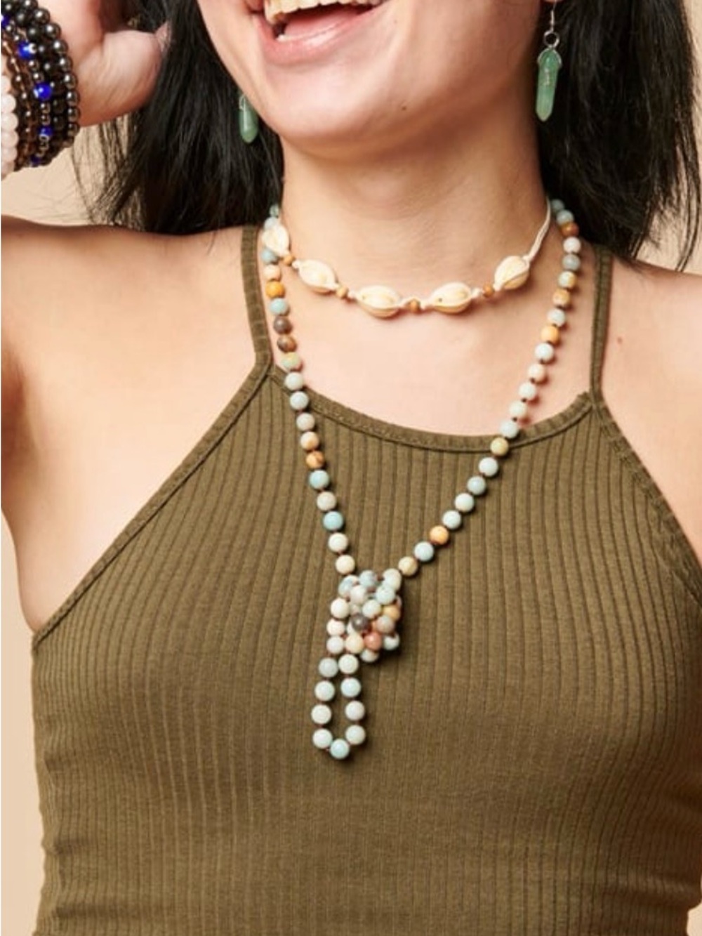 EARTHBOUND Olive Ribbed Halter Cami